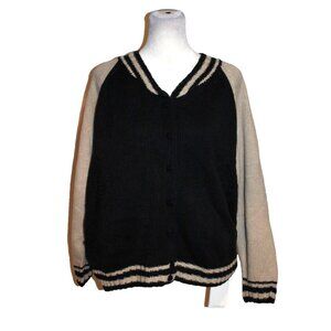 DAZY Cardigan Sweater Cream Button Front Varsity Style Knit Size L Woman's NEW